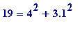 19 = 4^2+3.1^2